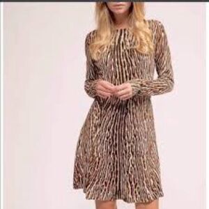 Michael Kors Brown Leopard Print Long Sleeve Flared Dress Medium NWT